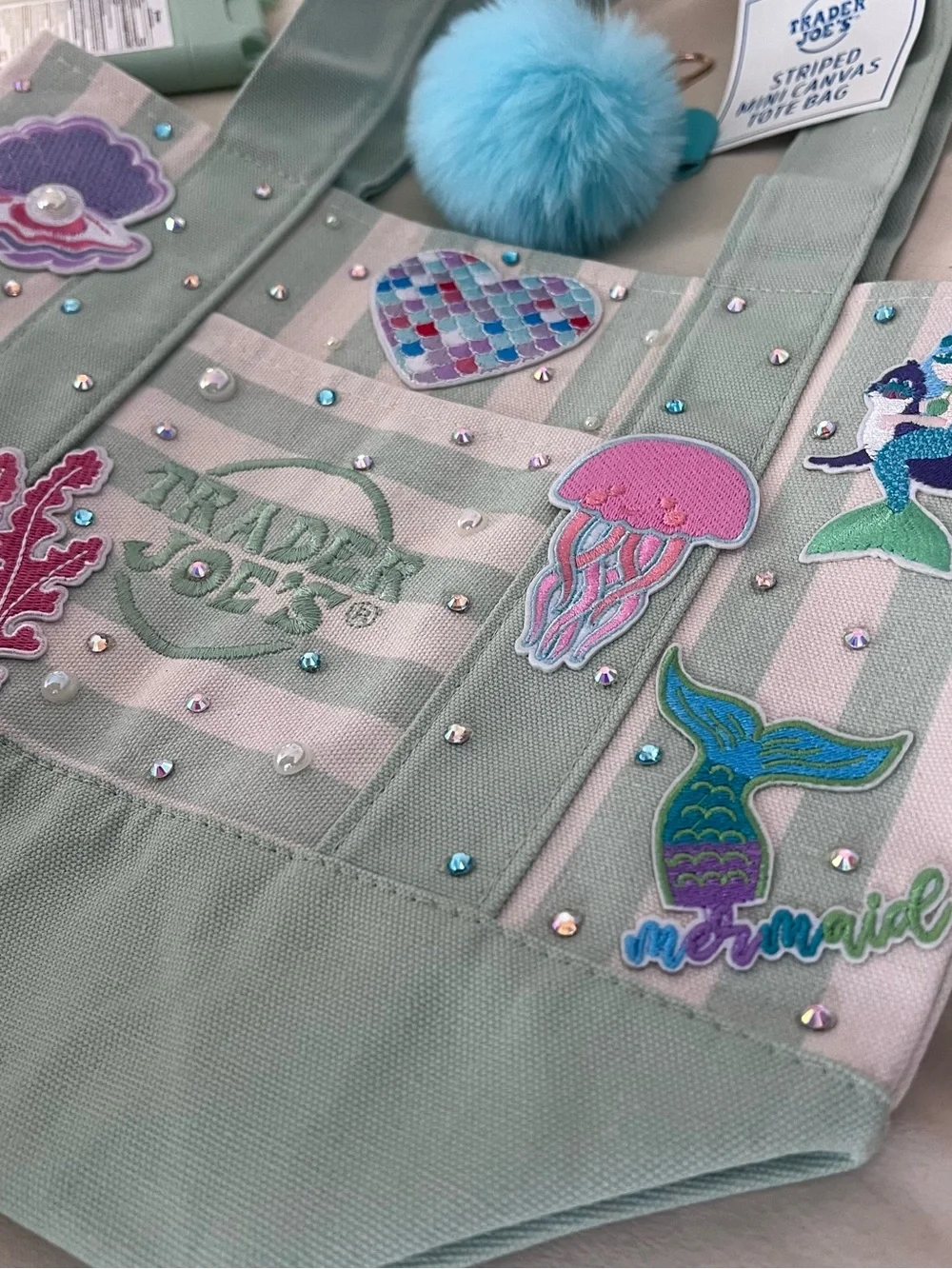 Mermaid Lagoon Paradise Tote Custom Trader Joe’s Striped Mini Canvas Mermaidcore